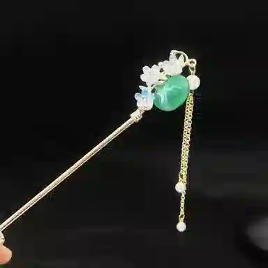 【花好月圆】 指尖瑰宝 新中式古风琉璃花朵中式高级感小众汉服盘发流苏步摇汉服旗袍马面裙百搭 镀银 发簪 女款