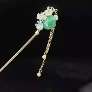 【花好月圆】 指尖瑰宝 新中式古风琉璃花朵中式高级感小众汉服盘发流苏步摇汉服旗袍马面裙百搭 镀银 发簪 女款