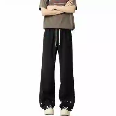 颂希尔 美式高街宽松纯色系带休闲裤 男女同款