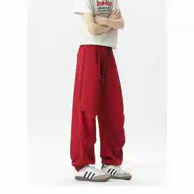 颂希尔 美式纯色宽松系带休闲裤 男女同款