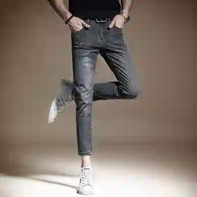 贵色 春季 水洗做旧直筒休闲帅气个性弹力韩版潮流长裤子学生党轻奢束脚牛仔裤 男女同款