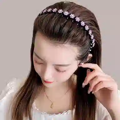 如花梦 水钻波浪细边带齿韩系外出百搭压发防滑碎 合金 发箍 女款