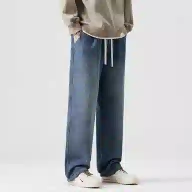 羽浅 美式复古宽松直筒裤子显高潮牌高街阔腿长裤牛仔裤 男女同款