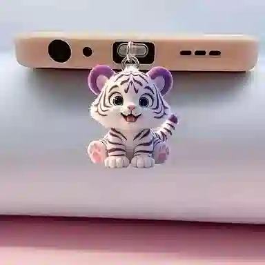 千桐 可爱小老虎 创意手机防尘塞 小书包可爱时尚潮流装饰#好运 亚克力 挂件 男女同款情侣款