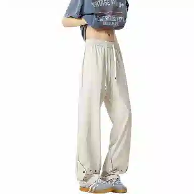 颂希尔 美式高街宽松纯色系带休闲裤 男女同款