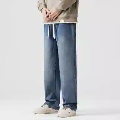羽浅 美式复古宽松直筒裤子显高潮牌高街阔腿长裤牛仔裤 男女同款