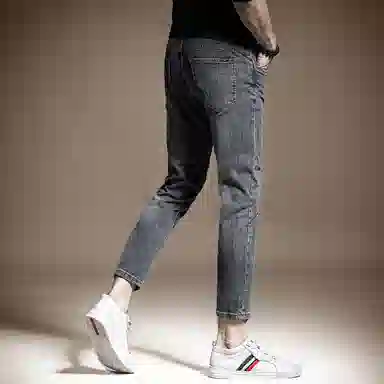 贵色 春季 水洗做旧直筒休闲帅气个性弹力韩版潮流长裤子学生党轻奢束脚牛仔裤 男女同款