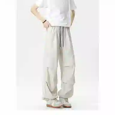 颂希尔 美式纯色宽松系带休闲裤 男女同款