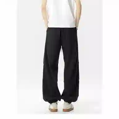 颂希尔 美式纯色宽松系带休闲裤 男女同款