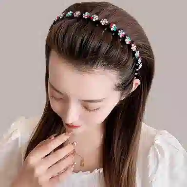 如花梦 水钻波浪细边带齿韩系外出百搭压发防滑碎 合金 发箍 女款