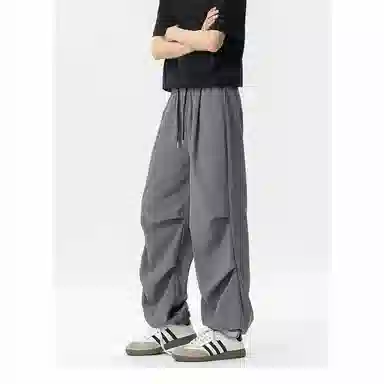 颂希尔 美式纯色宽松系带休闲裤 男女同款