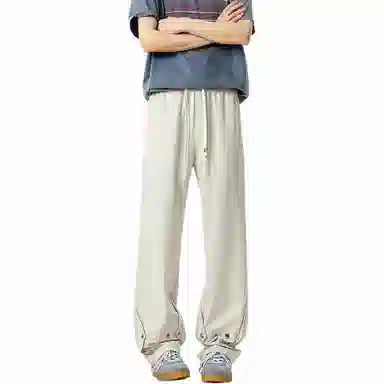 颂希尔 美式高街宽松纯色系带休闲裤 男女同款