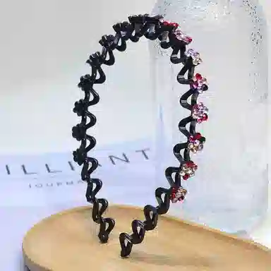 如花梦 水钻波浪细边带齿韩系外出百搭压发防滑碎 合金 发箍 女款