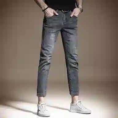 贵色 春季 水洗做旧直筒休闲帅气个性弹力韩版潮流长裤子学生党轻奢束脚牛仔裤 男女同款