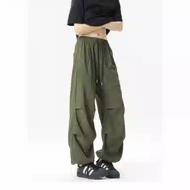 颂希尔 美式纯色宽松系带休闲裤 男女同款