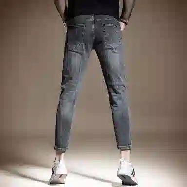 贵色 春季 水洗做旧直筒休闲帅气个性弹力韩版潮流长裤子学生党轻奢束脚牛仔裤 男女同款