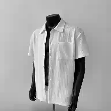 物质公式 高街透气纯色基础简约百搭大气宽松短袖衬衫 男女同款