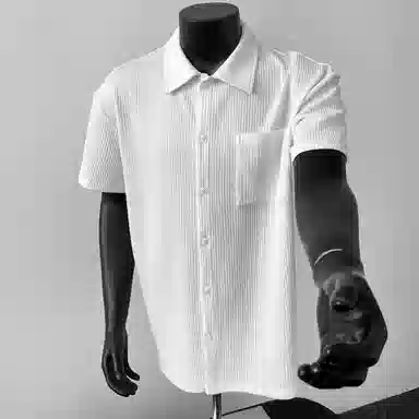 物质公式 高街透气纯色基础简约百搭大气宽松短袖衬衫 男女同款