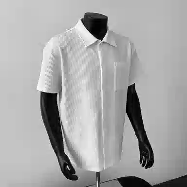 物质公式 高街透气纯色基础简约百搭大气宽松短袖衬衫 男女同款