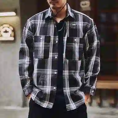 格蓝鹿 宽松翻领纯色休闲长袖衬衫 男款