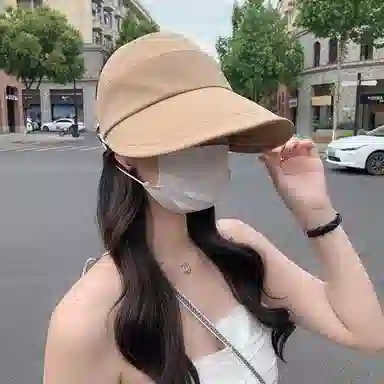 冠辉 夏季马尾空顶时尚设计修饰脸型显脸小可折叠遮阳太阳帽防紫外线半空顶轻盈清凉透气户外休闲运动 涤纶 防晒帽 男女同款情侣款