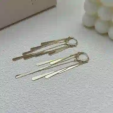 双生恋 简约线条垂坠流苏耳扣长款小众设计感百搭时尚精致日常通勤约会耳饰轻奢高级感 铜 耳环 女款