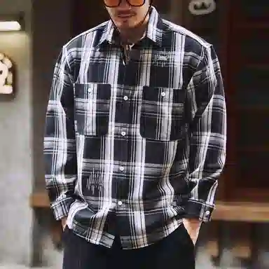 格蓝鹿 宽松翻领纯色休闲长袖衬衫 男款