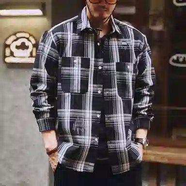 格蓝鹿 宽松翻领纯色休闲长袖衬衫 男款