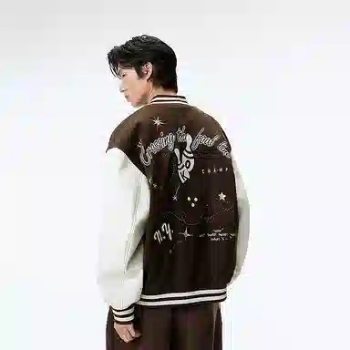 PEACEBIRD MEN Colorblock Embroidered Baseball Jacket