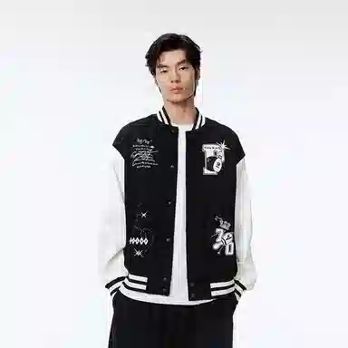 PEACEBIRD MEN Colorblock Embroidered Baseball Jacket