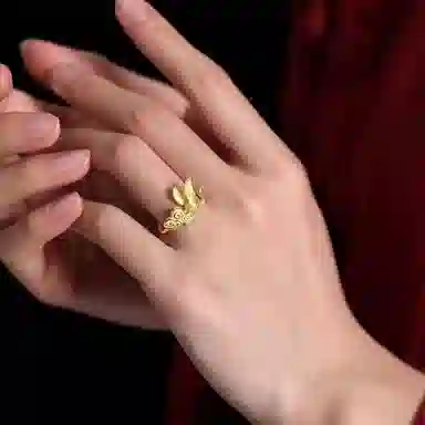 指尖瑰宝 国潮云鹤精雕云朵仙鹤时尚霸气个性小众高级感简约 合金 戒指 男女同款情侣款