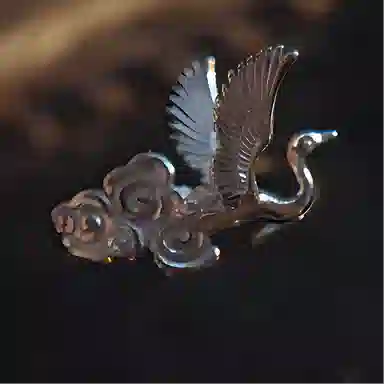 指尖瑰宝 国潮复古祥云仙鹤精致时尚高级感满满百搭小众轻奢高档 镀银 戒指 男女同款情侣款