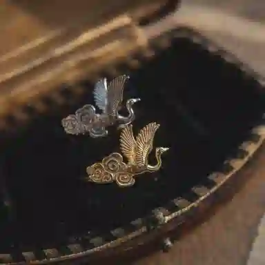 指尖瑰宝 国潮云鹤精雕云朵仙鹤时尚霸气个性小众高级感简约 合金 戒指 男女同款情侣款