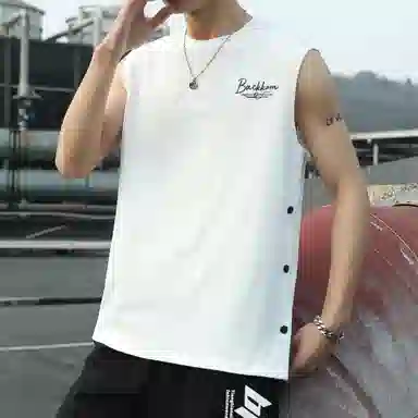 大卫贝肯 美式嘻哈街头侧边排扣设计字母印花背心松紧系带腰头户外速干工装短裤宽松舒适百搭潮流休闲运动套装 男女同款