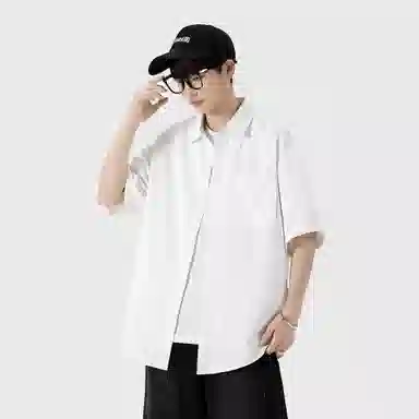 袋鼠 美式冰丝透气亲肤舒适纯色简约基础款多巴胺配色休闲百搭宽松短袖衬衫 男女同款