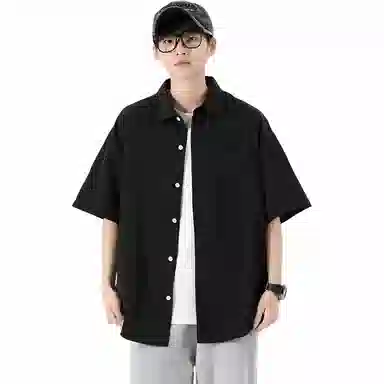 袋鼠 美式冰丝透气亲肤舒适纯色简约基础款多巴胺配色休闲百搭宽松短袖衬衫 男女同款