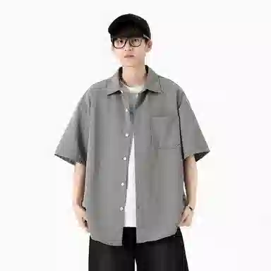 袋鼠 美式冰丝透气亲肤舒适纯色简约基础款多巴胺配色休闲百搭宽松短袖衬衫 男女同款