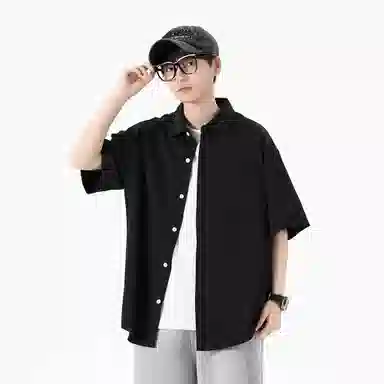 袋鼠 美式冰丝透气亲肤舒适纯色简约基础款多巴胺配色休闲百搭宽松短袖衬衫 男女同款