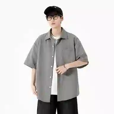 袋鼠 美式冰丝透气亲肤舒适纯色简约基础款多巴胺配色休闲百搭宽松短袖衬衫 男女同款