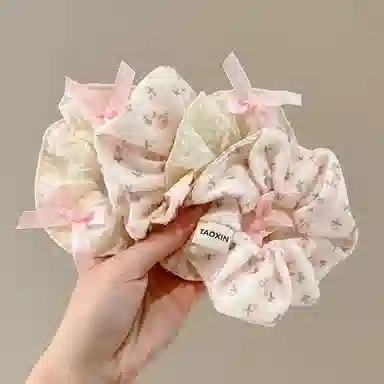 水中玉 粉色碎花蝴蝶结大肠发圈扎头发绳可爱头饰 皮筋 头绳 女款