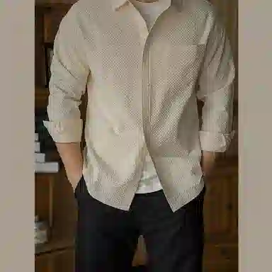 唔刃 复古泡泡纱肌理感衬衣宽松长袖衬衣透气抗皱外套衬衫 男款