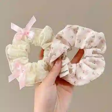 水中玉 粉色碎花蝴蝶结大肠发圈扎头发绳可爱头饰 皮筋 头绳 女款