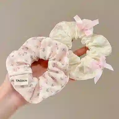 水中玉 粉色碎花蝴蝶结大肠发圈扎头发绳可爱头饰 皮筋 头绳 女款