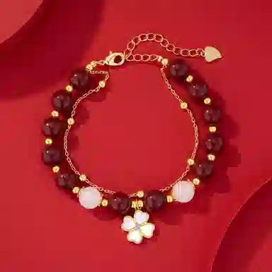 【诸事顺利】 法思梵 新中式幸运守护四叶草优雅气质平安如意首饰 轻奢小众国潮风清冷感时尚设计百搭简约显白手饰天然 朱砂 手链 女款