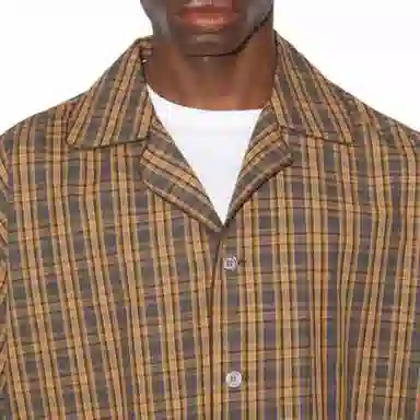 Acne Studios FW23 Small Check Cuban Collar Shirt Brown Green