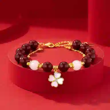 【诸事顺利】 法思梵 新中式幸运守护四叶草优雅气质平安如意首饰 轻奢小众国潮风清冷感时尚设计百搭简约显白手饰天然 朱砂 手链 女款