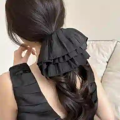 水中玉 超大褶皱双层大肠发圈高级感头饰气质扎发发绳头花发饰 布艺 头绳 女款