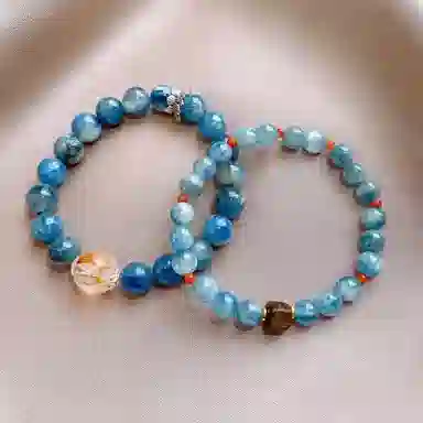 【蓝金景韵】 指尖瑰宝 一眼万物的东方配色国潮新中式轻奢高端招财暴富自信爆棚转运改运好运常在天然 蓝水晶 手串 男女同款情侣款