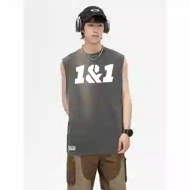 普鲁士多特蒙德 美式复古潮流休闲运动风舒适宽松坎肩圆领数字纯色无袖背心 男女同款