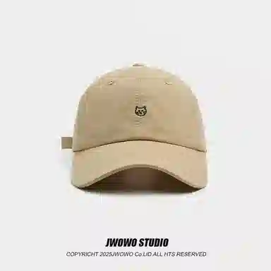 祎步康 可爱小猫刺绣薄款宽帽檐显脸小软顶百搭潮 棉 鸭舌帽 男女同款情侣款